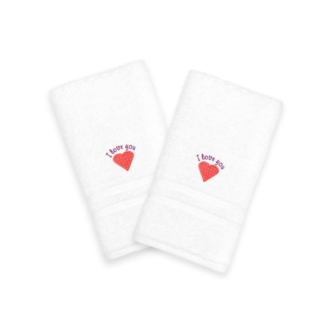 I Love You Embroidered Hand Towels - Pink Heart