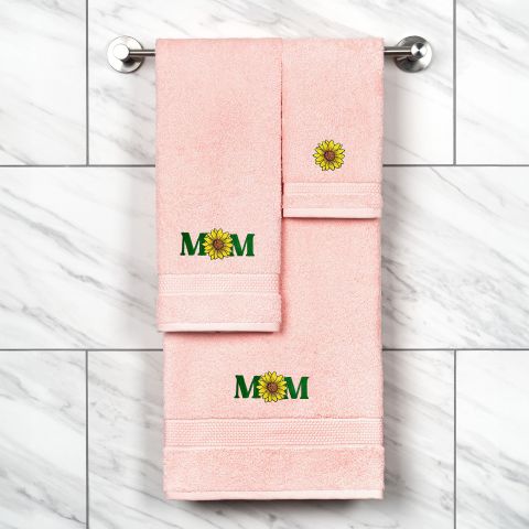 Mother's Day Mom and Sunflower Embellished Towels