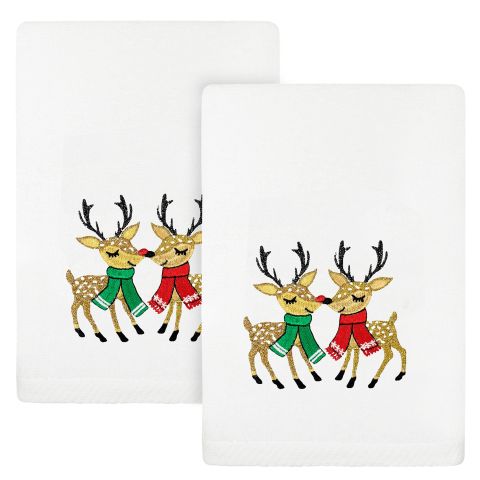 Christmas Deer Kisses Embroidered Towel
