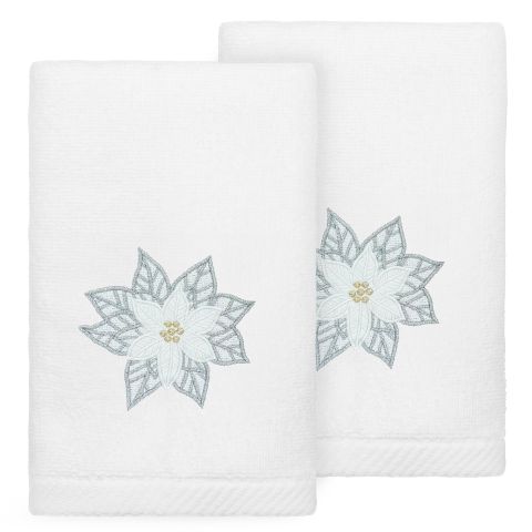 Christmas White Poinsettia Embroidered Towel