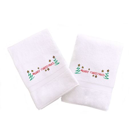 Christmas Wishes Embroidered Towel With Stars